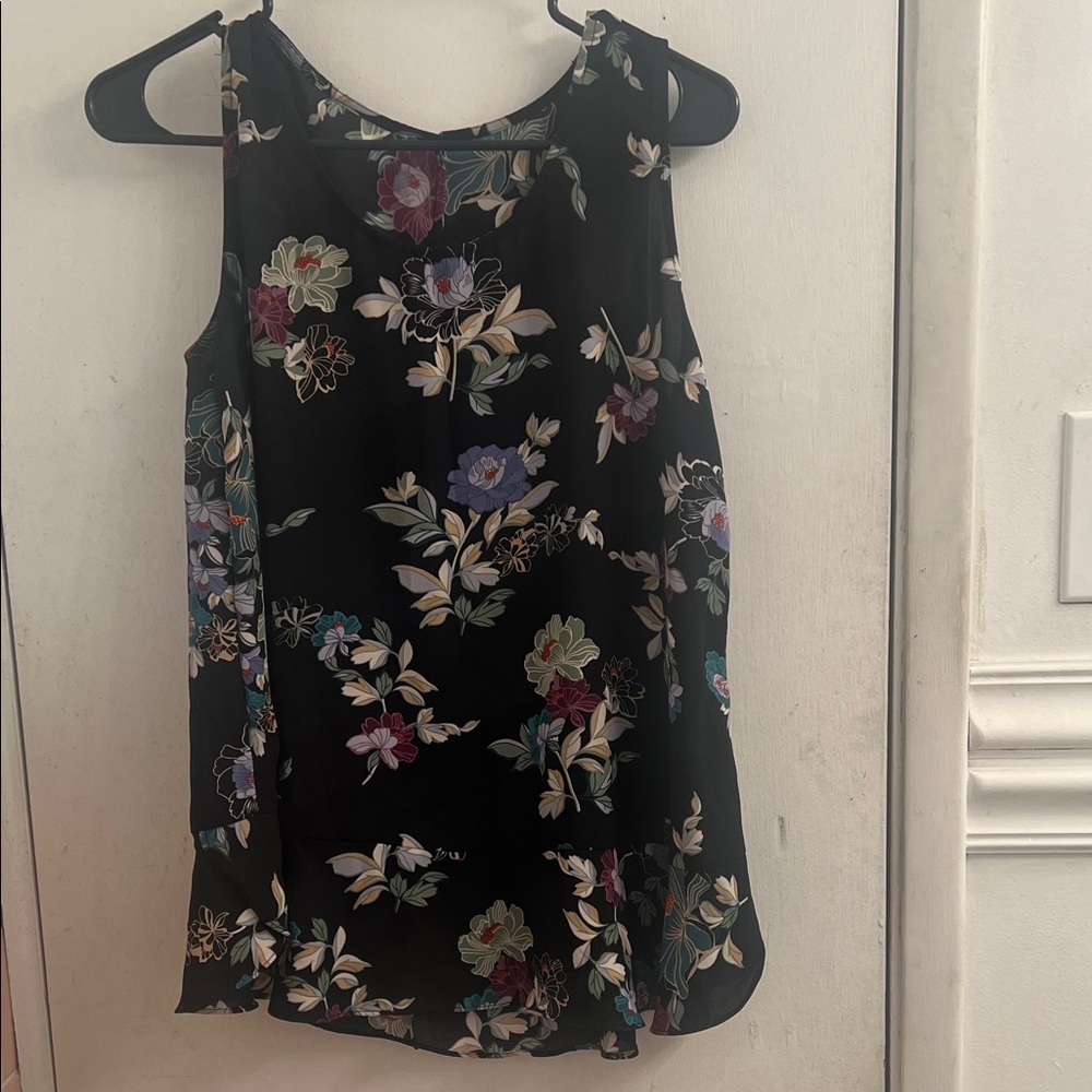 Floral Sleeveless Black Tank Top